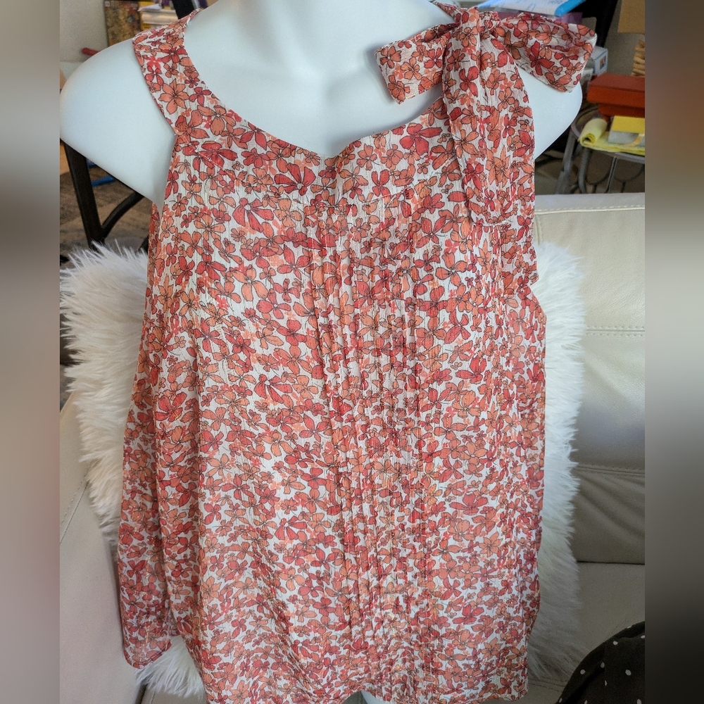 A love story Pink Ivory Sleeveless Floral print Summer Flowy Blouse Size L